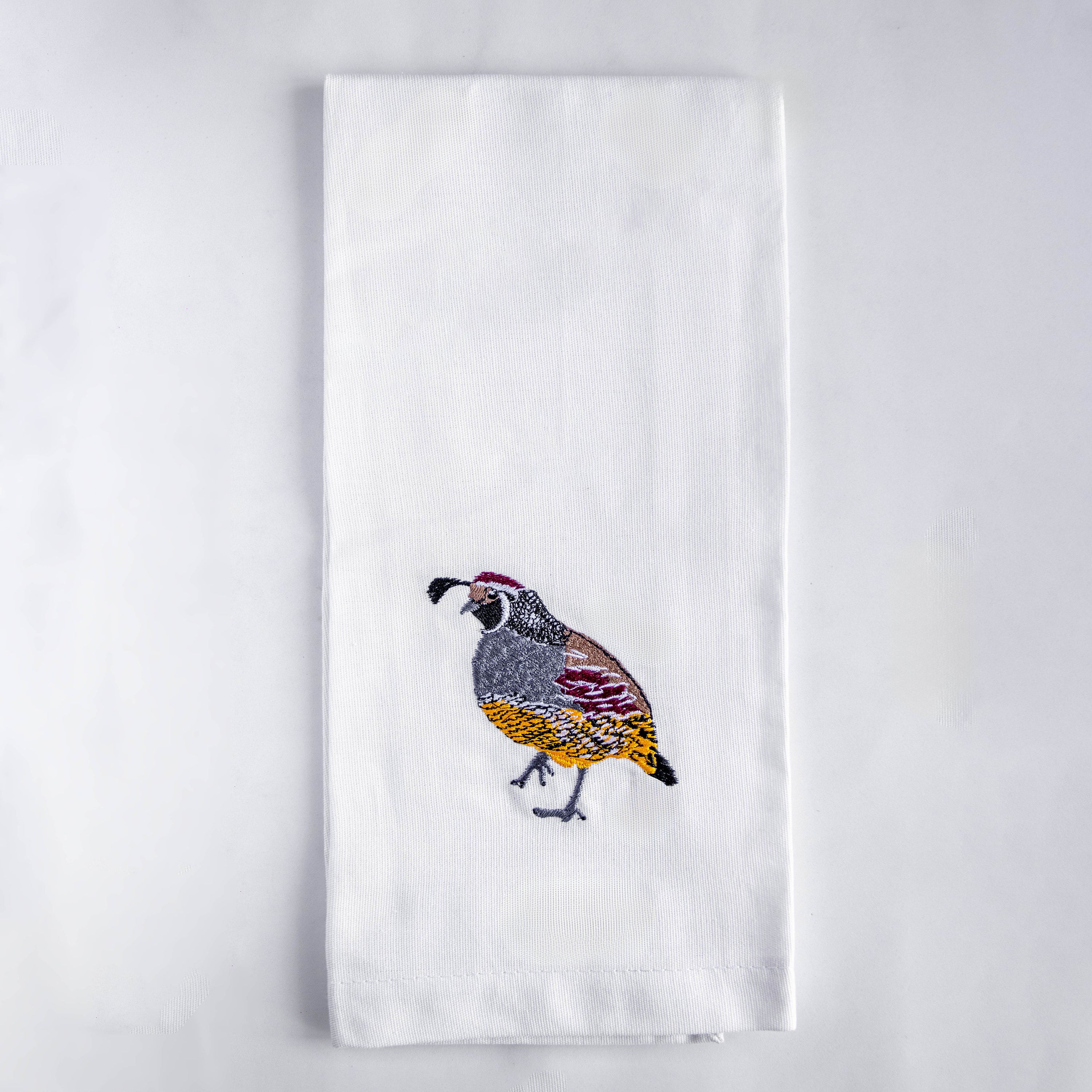 Quail Bird embroidered handmade cotton kitchen tea towel 