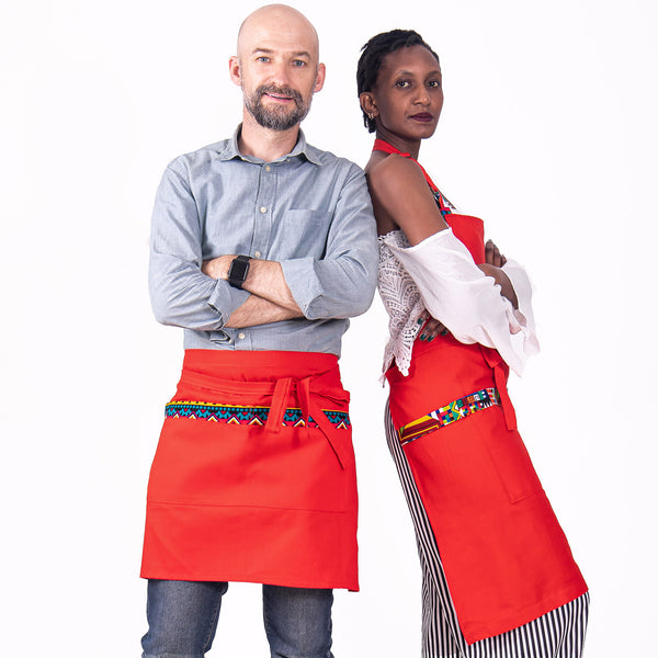 Kitchen Half Apron with Pockets Unisex | Waist Apron – Jikoni #color_red