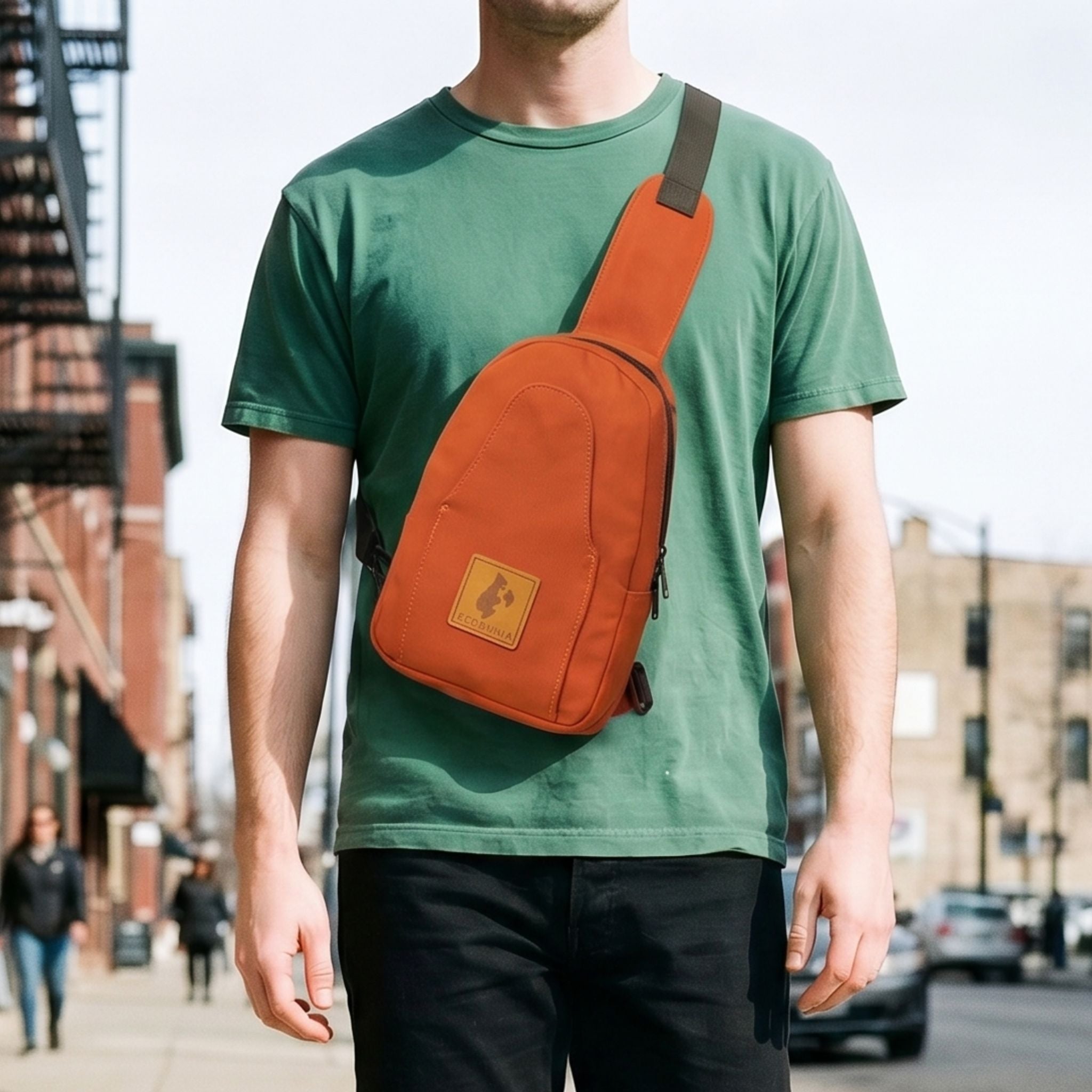 Buru canvas sling bag in rust — sustainable handmade crossbody 