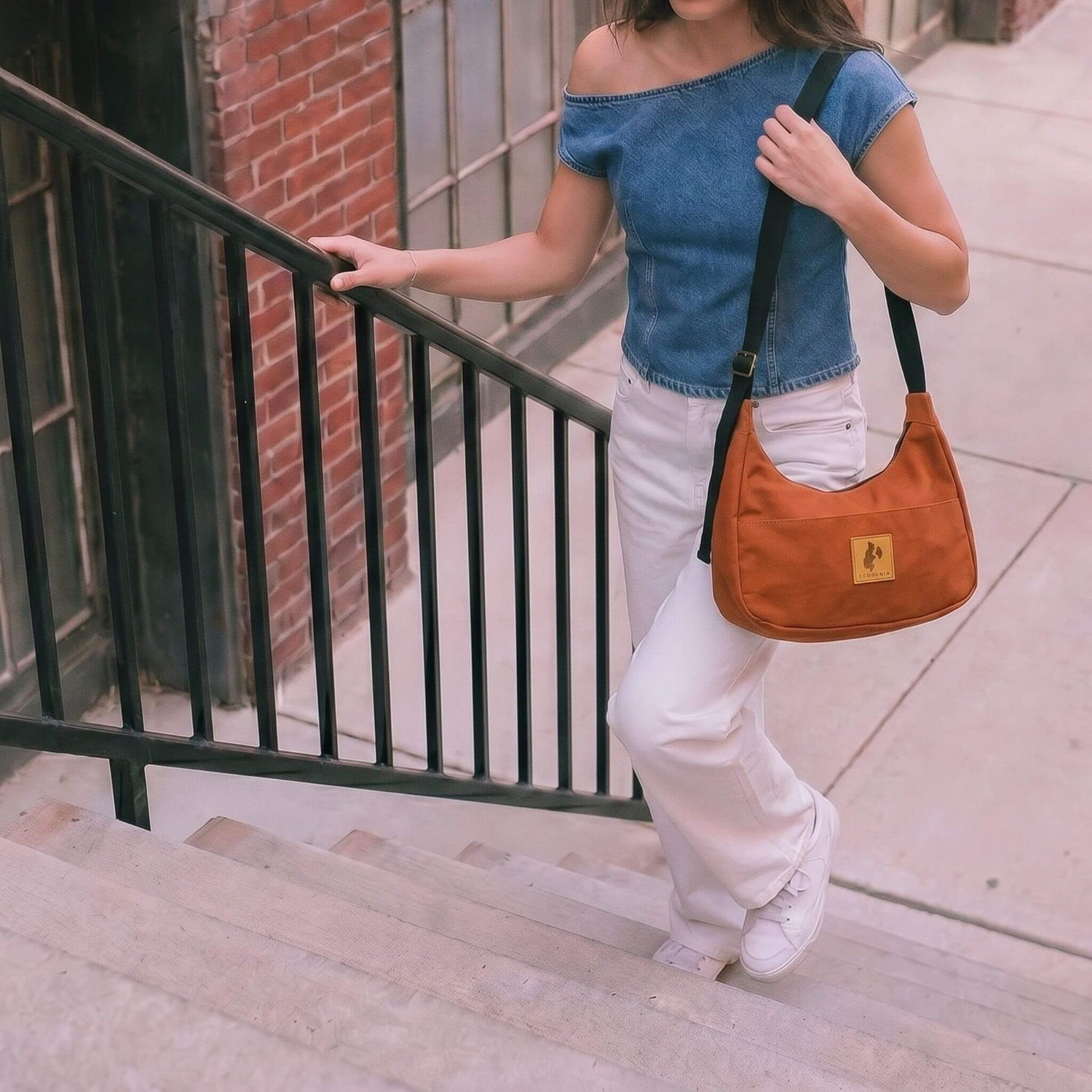 Rust Canvas Shoulder Crescent Bag 