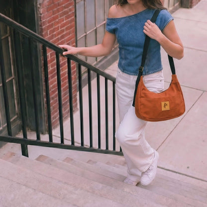 Rust Canvas Shoulder Crescent Bag 