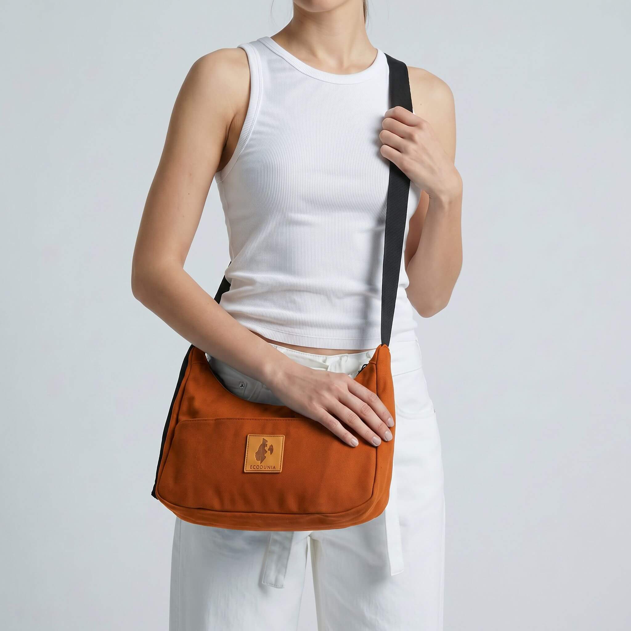 Rust Canvas Shoulder Crescent Bag 