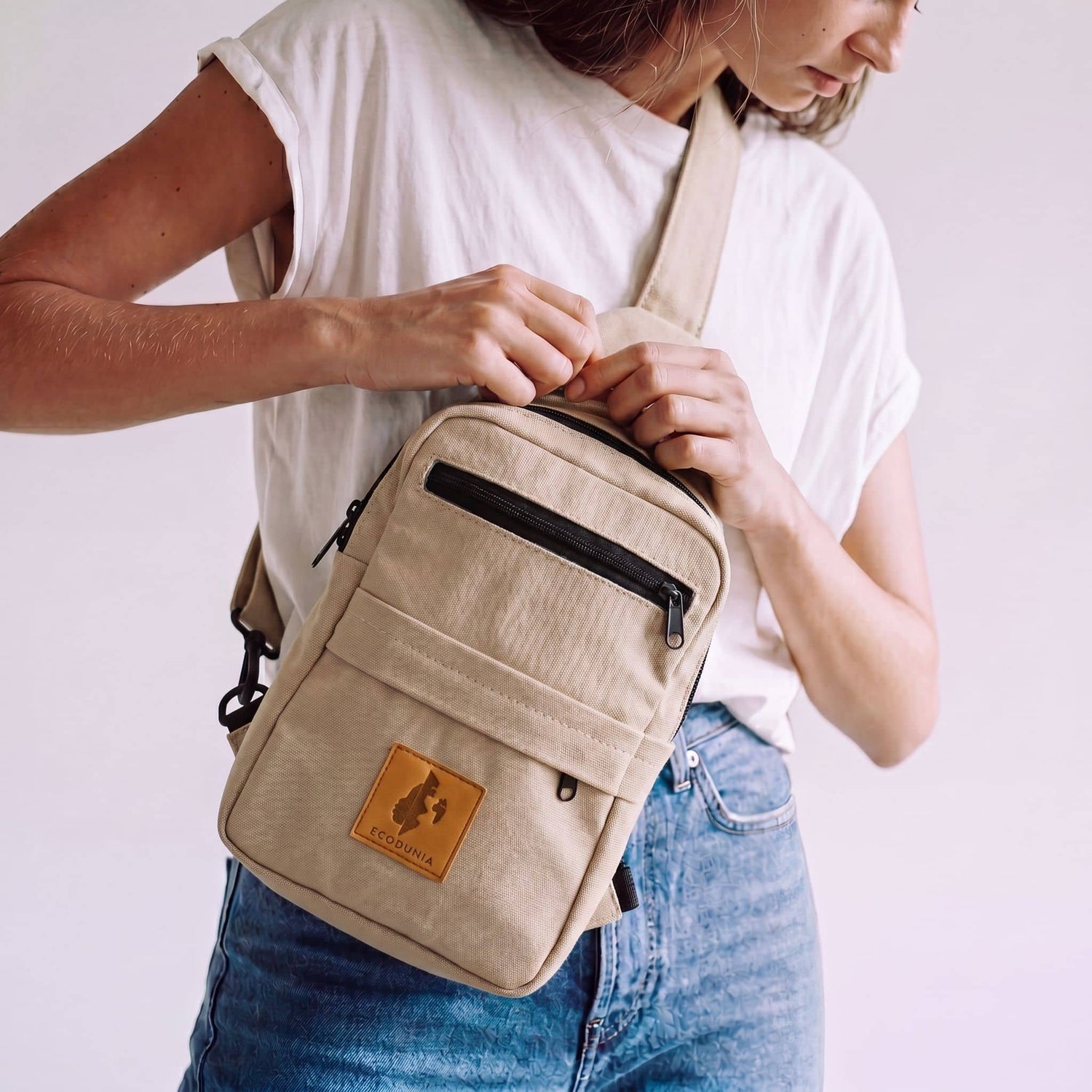Umoja sand white canvas crossbody sling bag men 