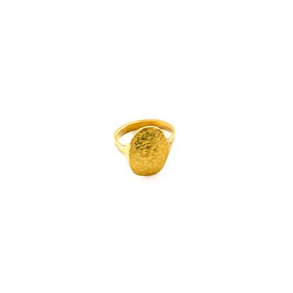 Sima Wide Oval Signet Hammered Ring