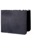 Leather Bifold Slim Wallet- Black Pull Up