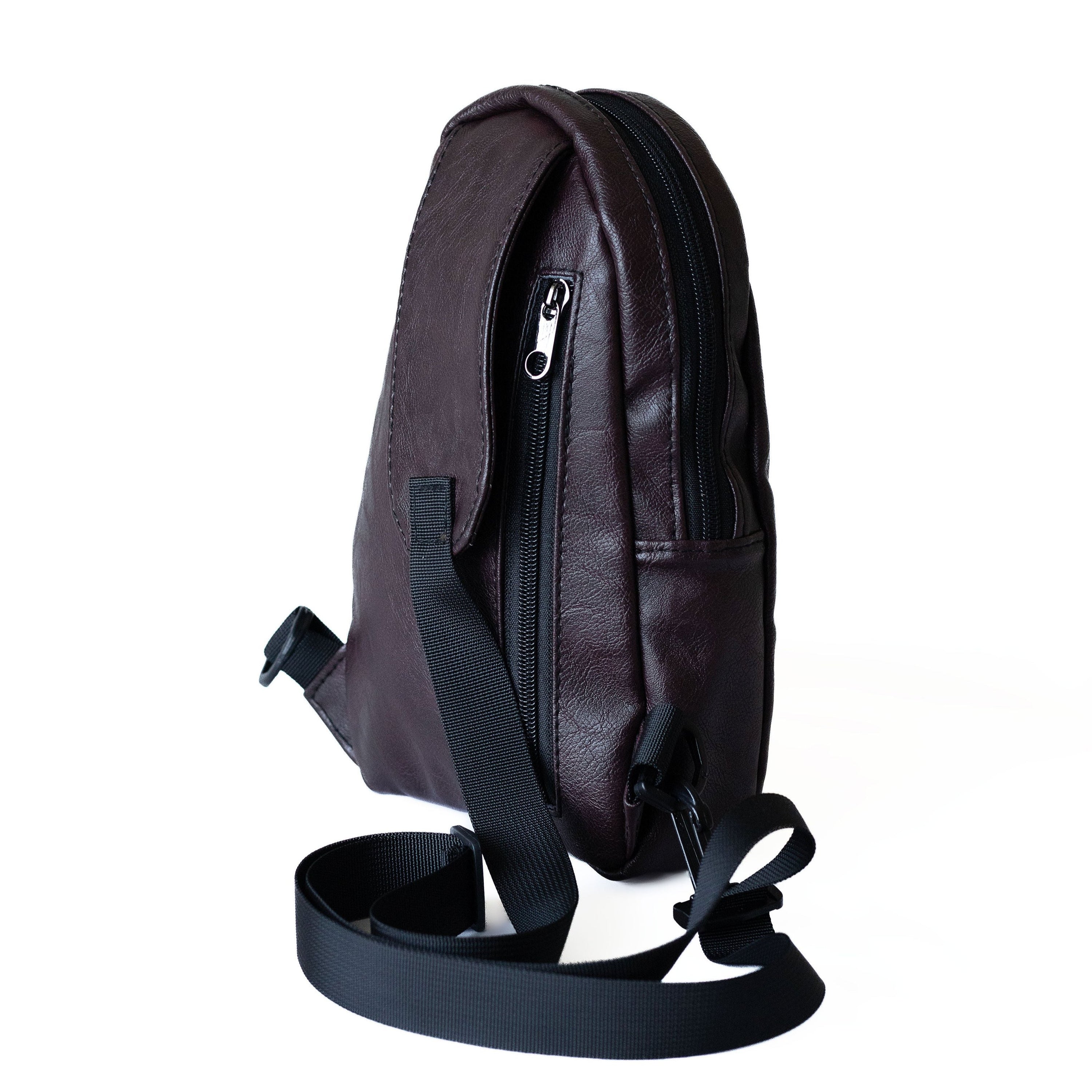 Buru plum vegan leather sling bag flat lay 
