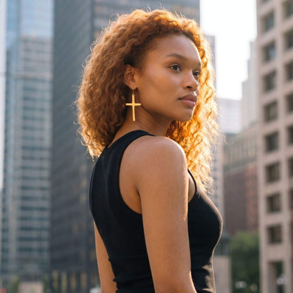 Smooth Brass Cross Drop Earrings | Cross Ecodunia