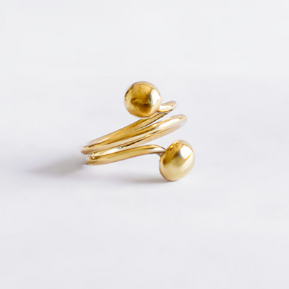 Brass Crossover Spiral Ring with Balls for Women - Kilifi