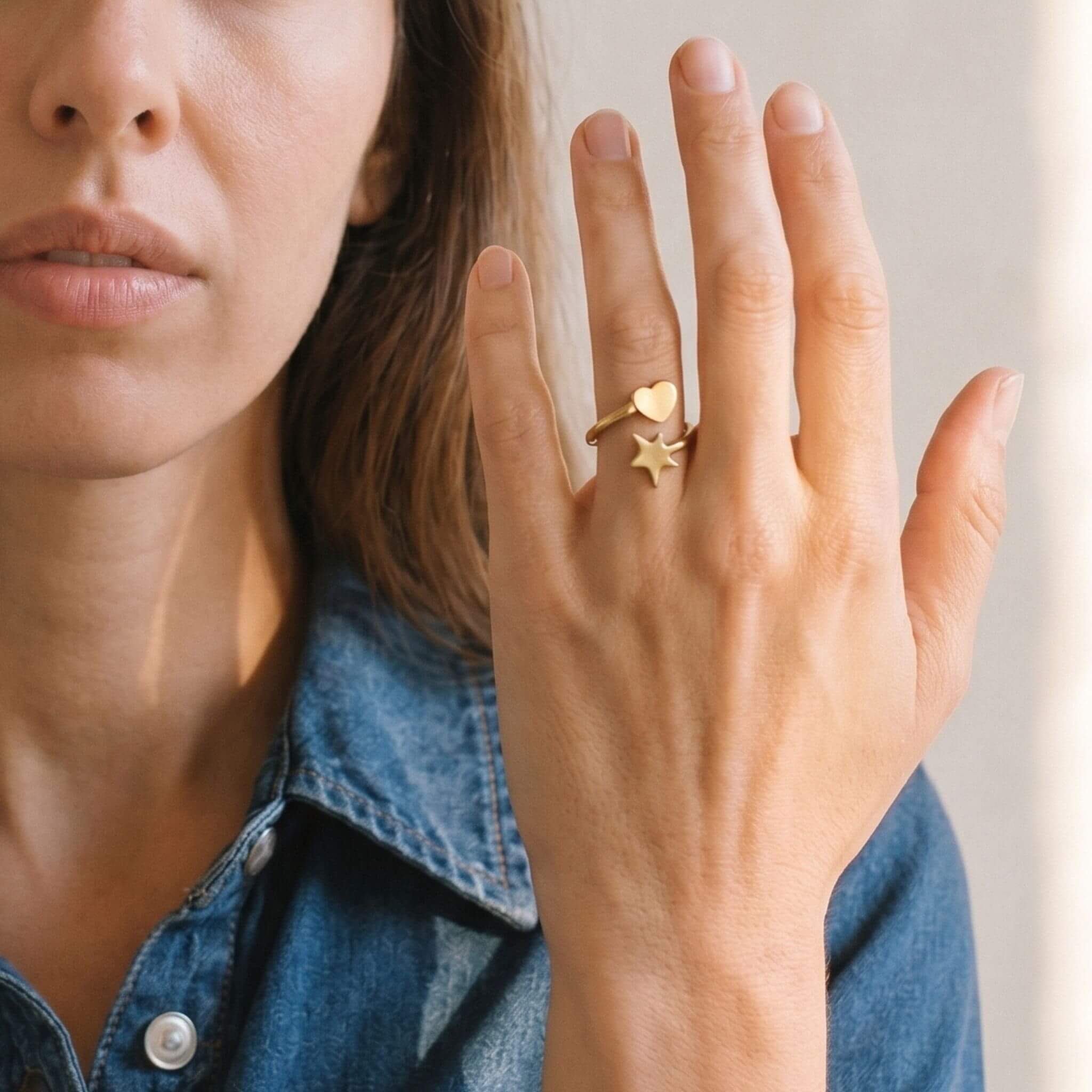 Brass Star and Heart Wrap Ring | Mira Ecodunia