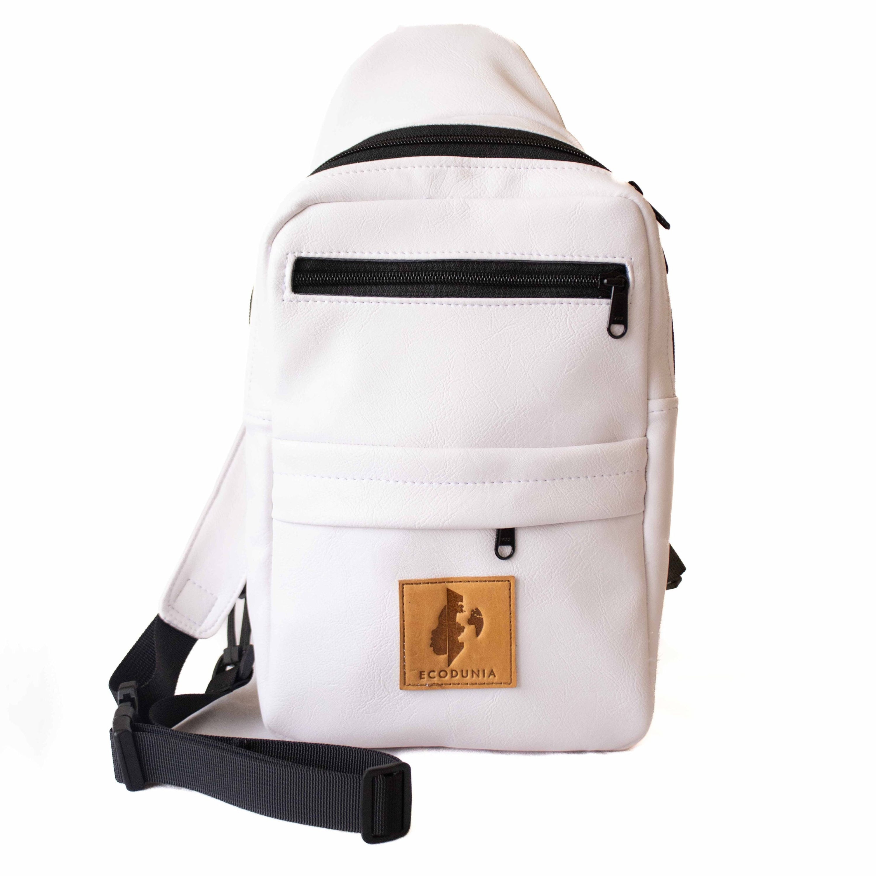 Umoja white vegan leather large sling bag travel 