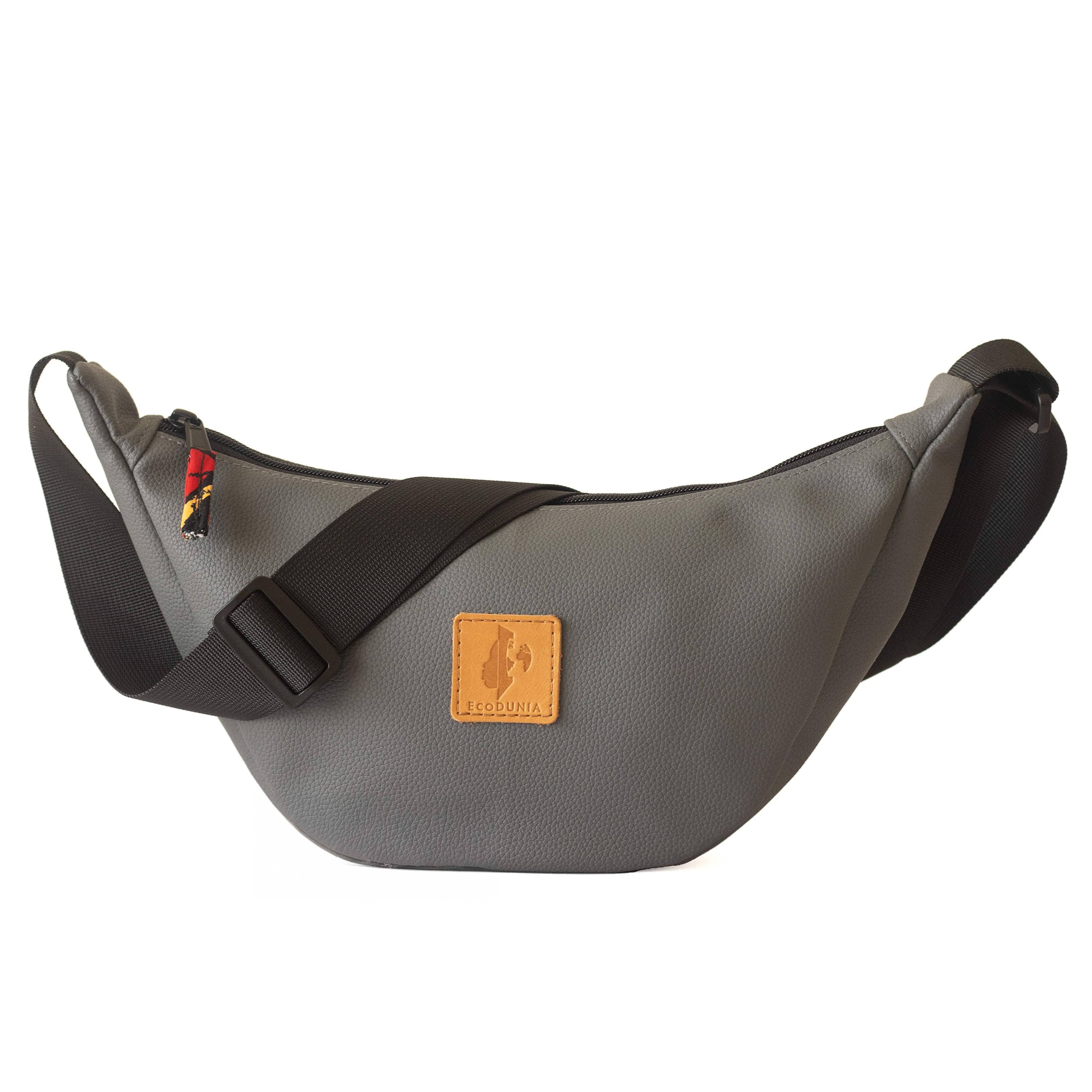 Gray Round Mini Shoulder Bag Ecodunia Vegan Leather Purse 