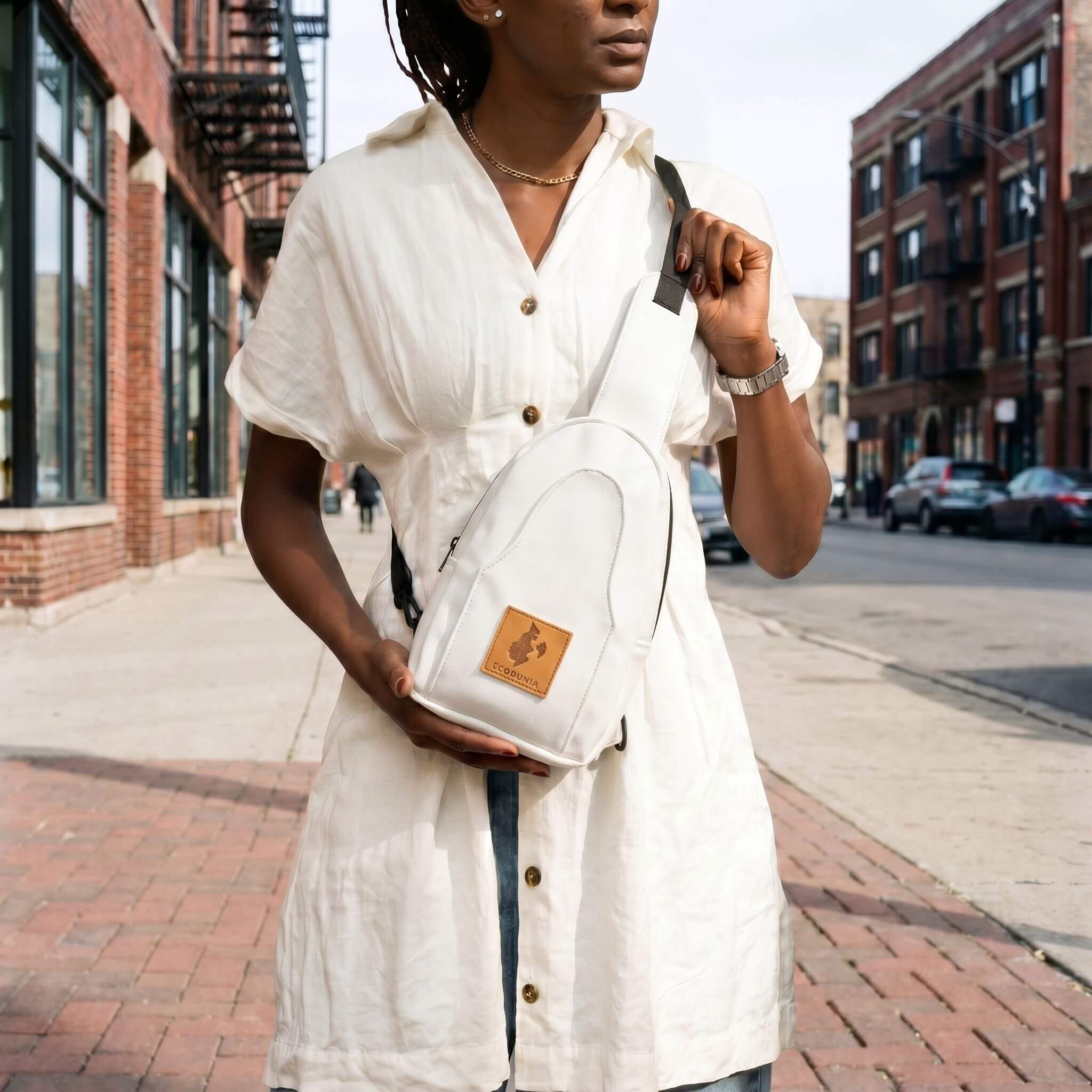 Buru cream vegan leather small crossbody sling bag 