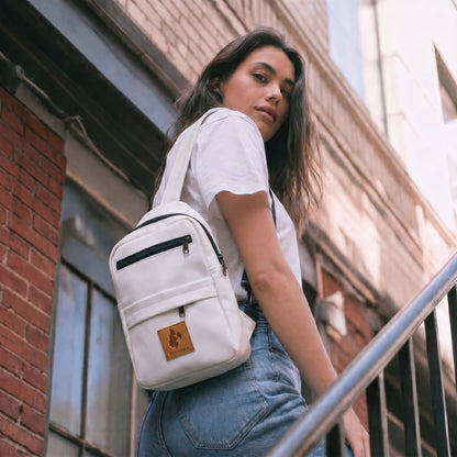 Umoja white vegan leather large sling bag travel 