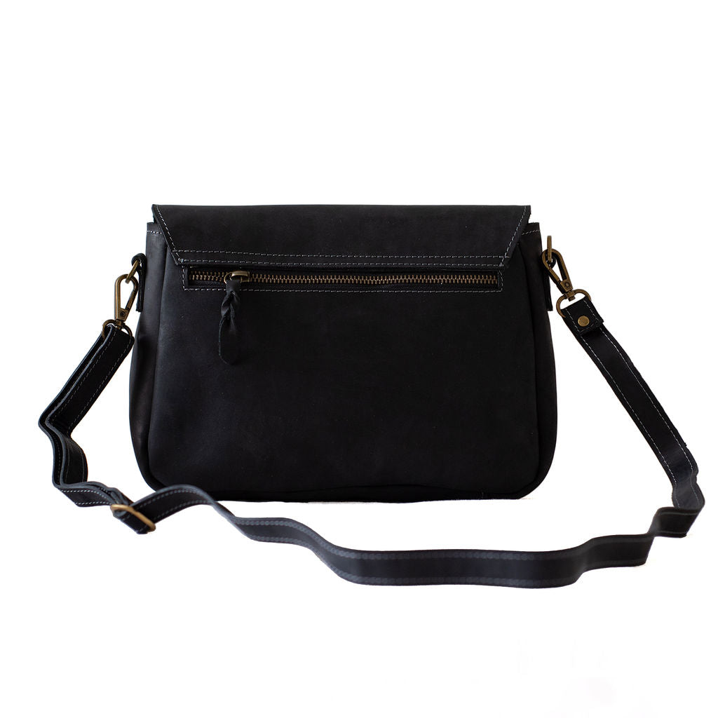 Lamu Cross Body Bag - Black Pull Up Leather