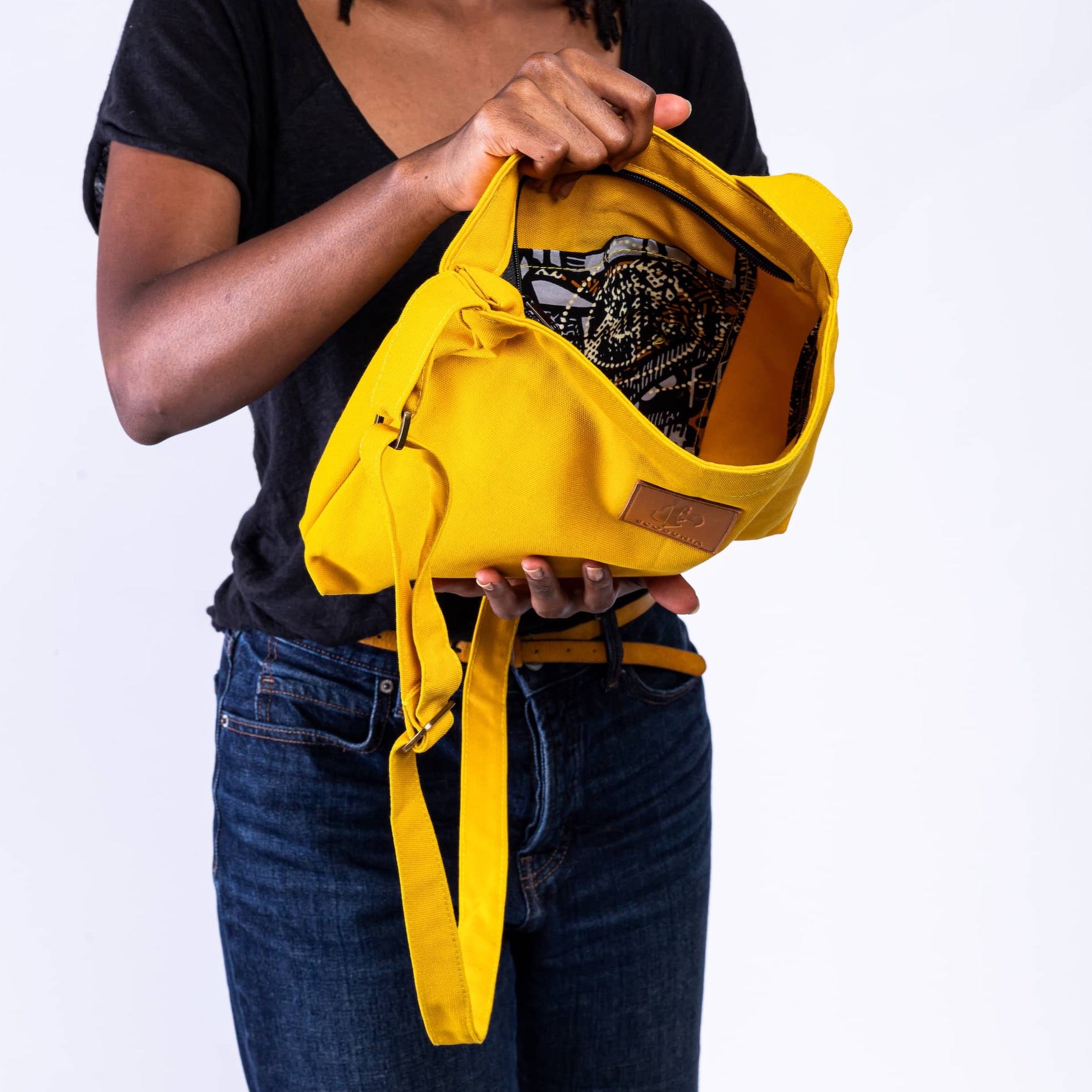 Canvas Mini Crossbody Bag for Men & Women | Amani #color_yellow