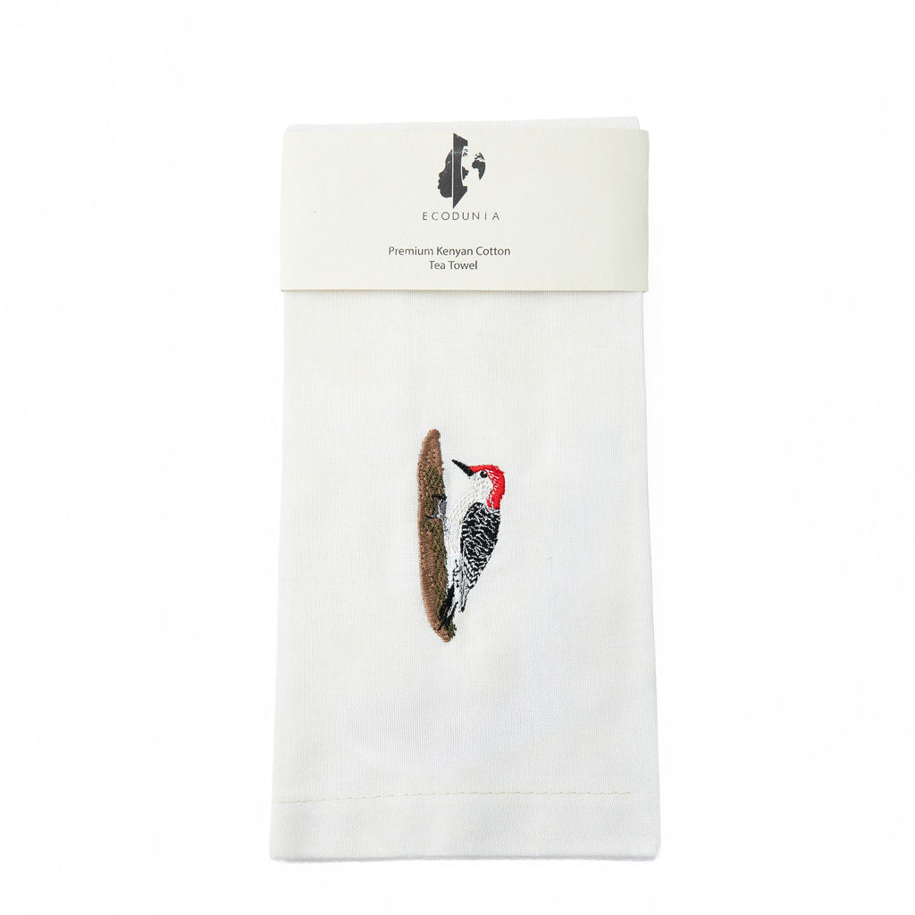 100% Cotton Tea Towels with Bird Embroidery - Kitchen Towels