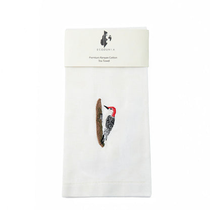 100% Cotton Tea Towels with Bird Embroidery - Kitchen Towels