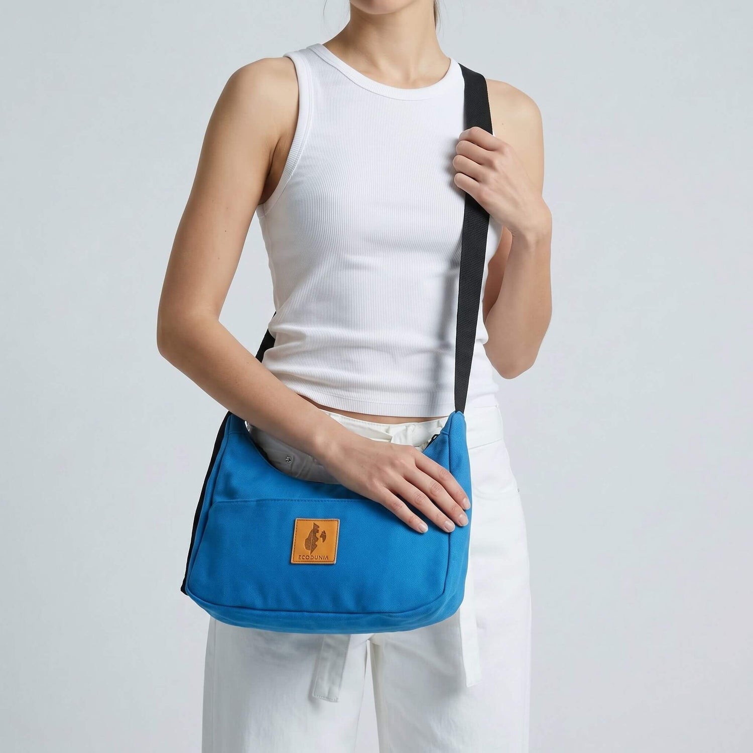 Zilly Blue Canvas Shoulder Crescent Bag 