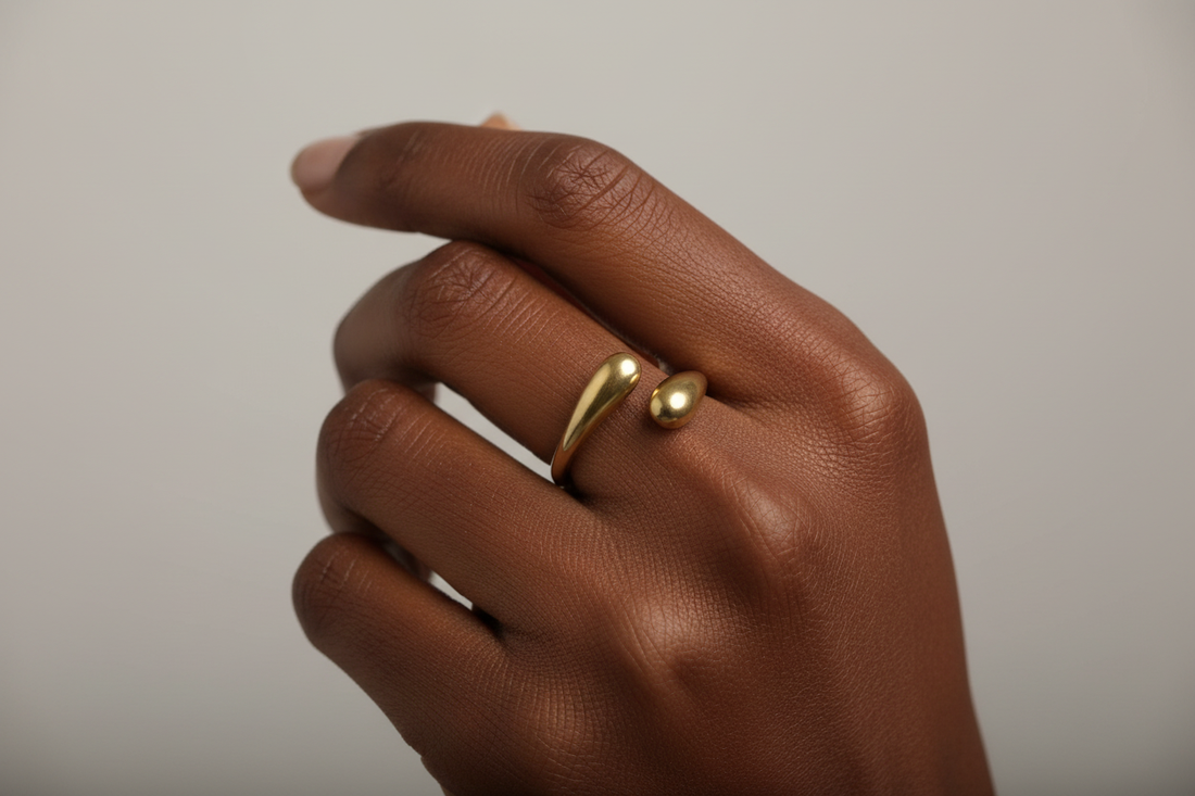 Brass Adjustable Wrap Ring on finger