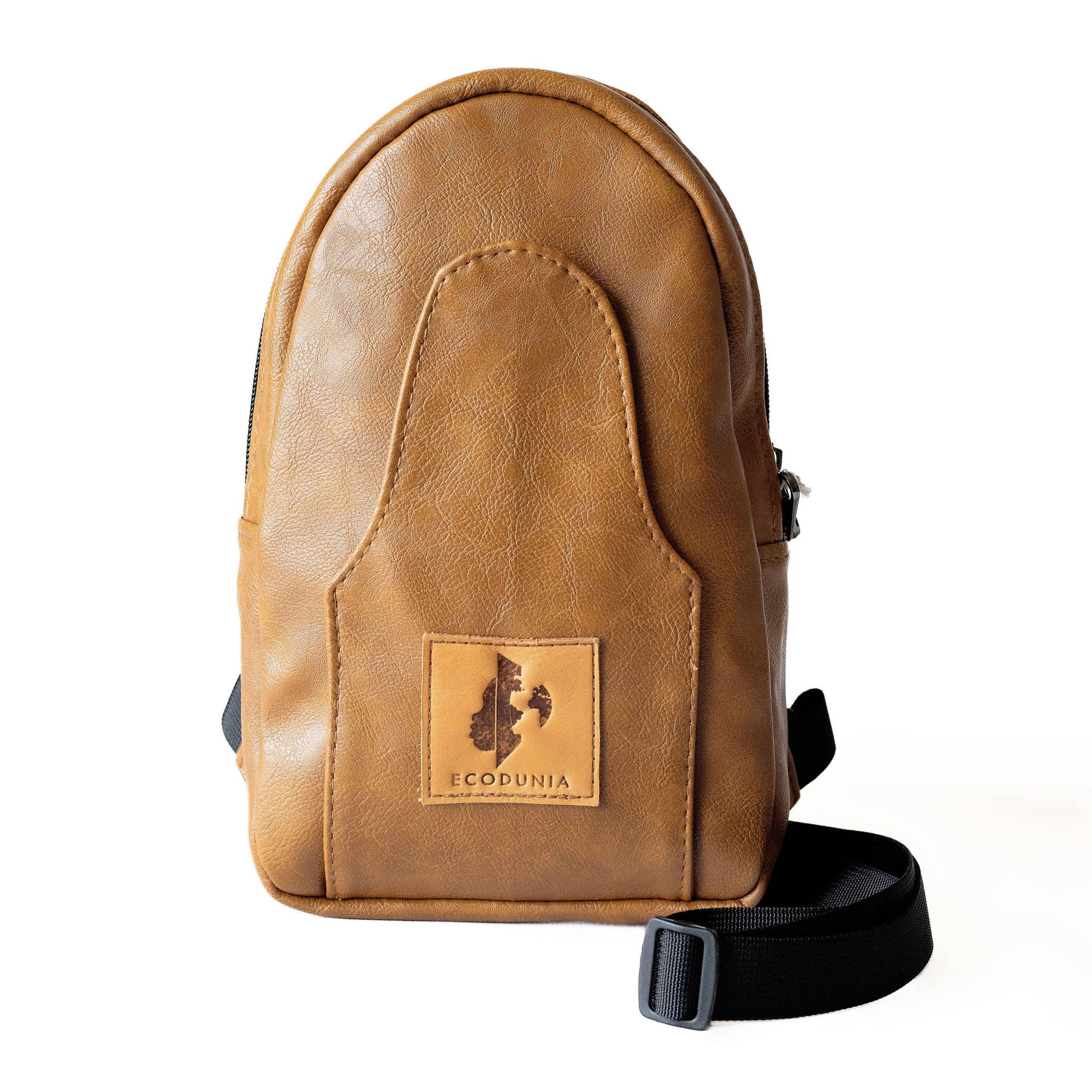 Buru dark tan vegan leather hands-free sling bag 