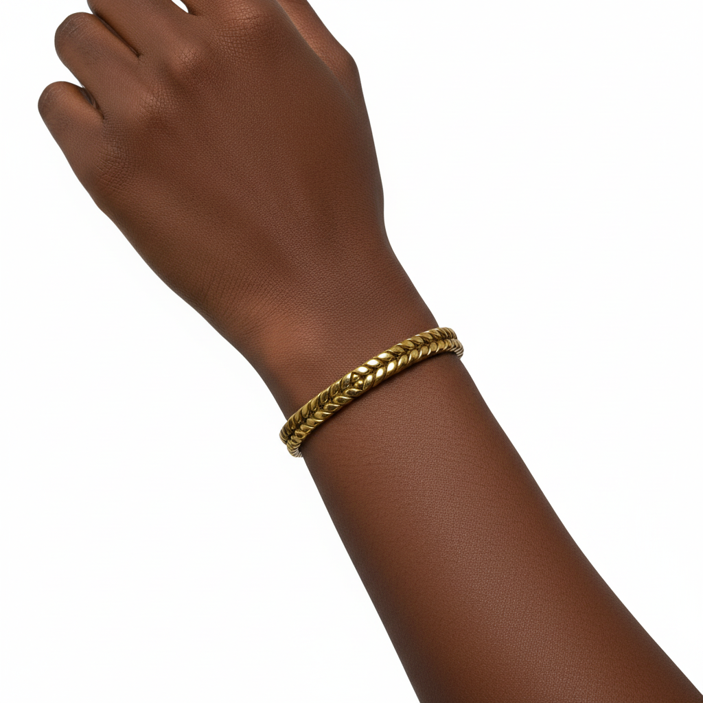 Misa Braided Brass Cuff Bracelet on Black woman&