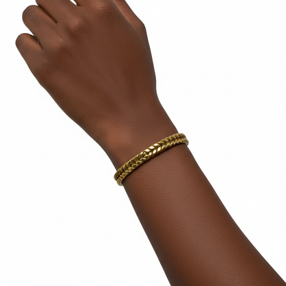 Misa Braided Brass Cuff Bracelet on Black woman&