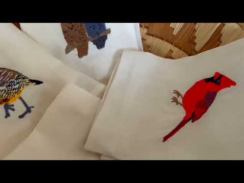 100% Cotton Tea Towels with Bird Embroidery - Kitchen Towels