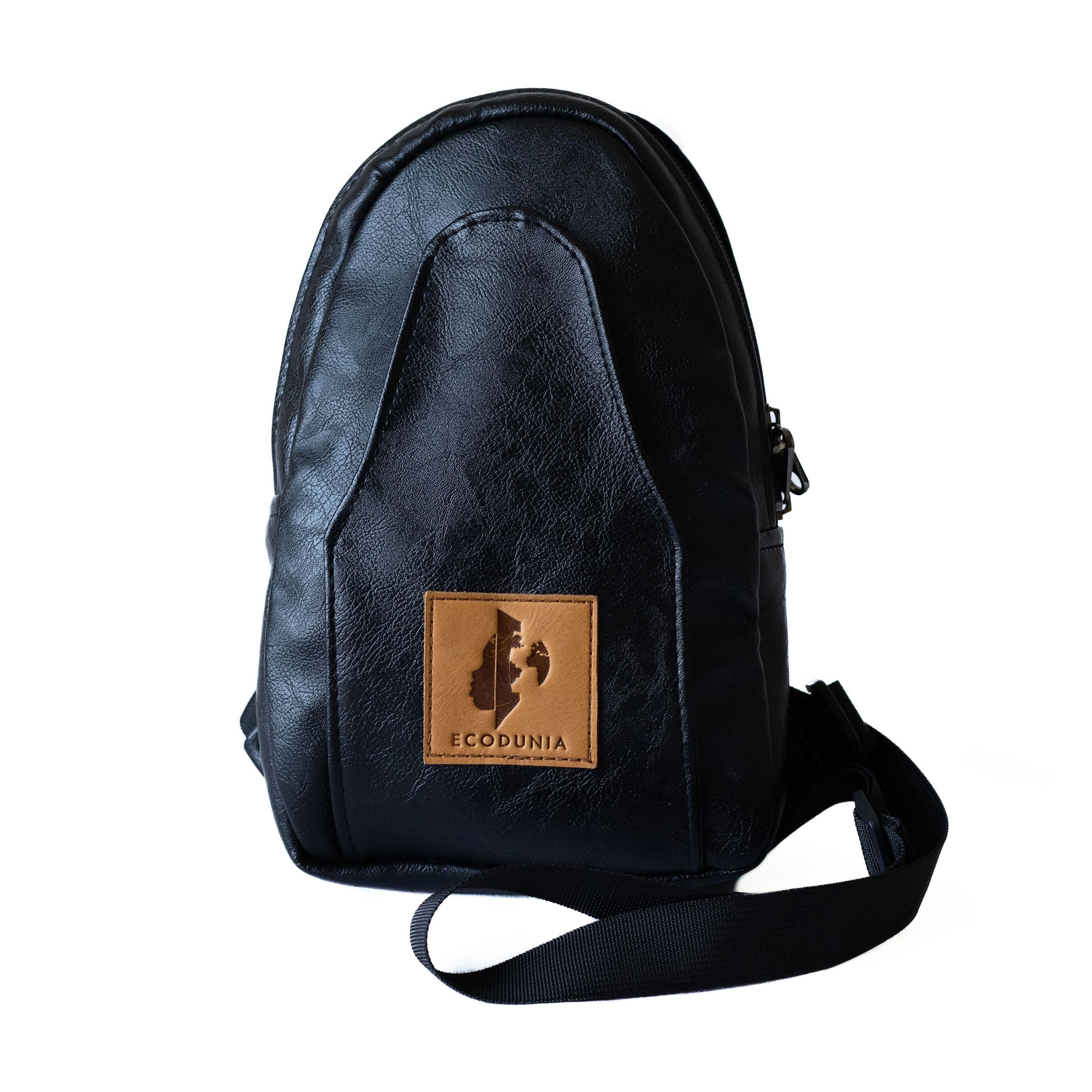 Buru black vegan leather crossbody sling bag 