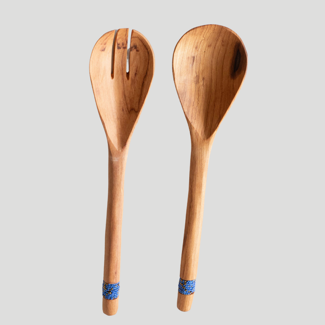 Wooden Salad Spoons - Beaded
